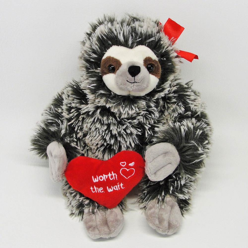 Petting Zoo Valentine Sloth Plush Worth The Wait Heart Patience True Love 14 In